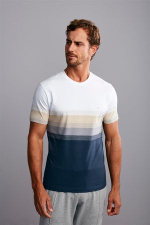 Camiseta Manga Curta Malha Slim Fit - Branco / Cinza