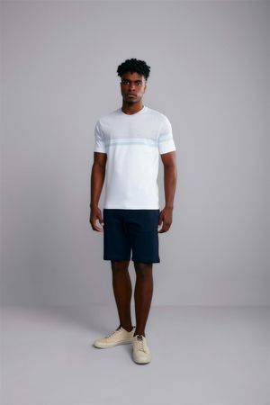 Camiseta Manga Curta Comfort Malha - Branco / Cinza