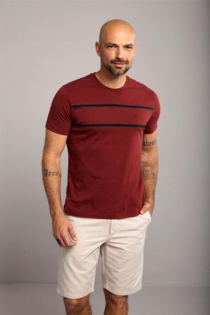 Camiseta Manga Curta Malha Slim Fit - Vinho / Azul Marinho