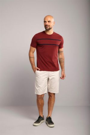 Camiseta Manga Curta Malha Slim Fit - Vinho / Azul Marinho