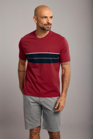 Camiseta Manga Curta Comfort Malha - Vermelho / Azul Marinho