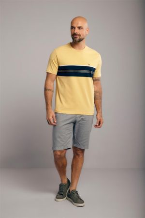 Camiseta Manga Curta Comfort Malha - Amarelo / Azul Marinho