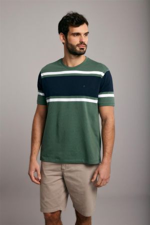 Camiseta Manga Curta Comfort Malha - Verde / Azul Marinho