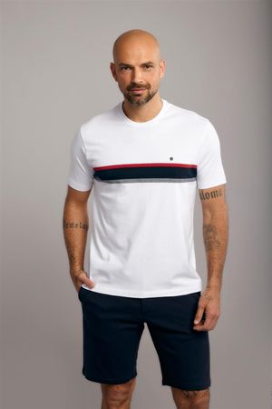 Camiseta Manga Curta Comfort Malha - Branco / Azul Marinho