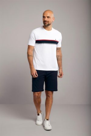 Camiseta Manga Curta Comfort Malha - Branco / Azul Marinho