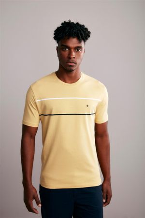 Camiseta Manga Curta Comfort Malha - Amarelo / Azul Marinho