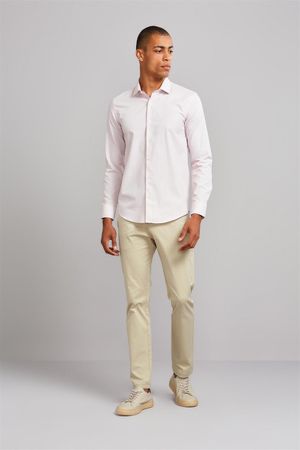 Camisa Manga Longa Social Fio Tinto Slim Fit - Rosa Claro