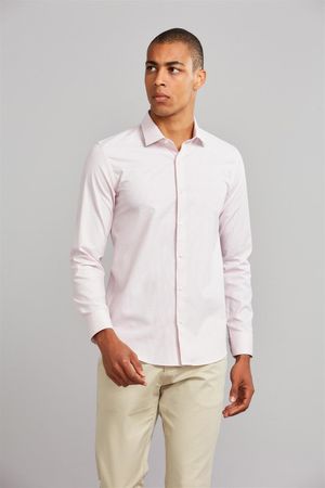 Camisa Manga Longa Social Fio Tinto Slim Fit - Rosa Claro