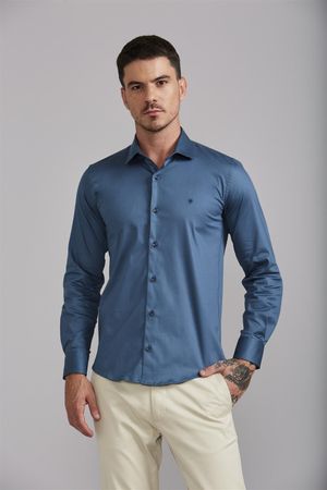 Camisa Slim Fit - Azul Petroleo