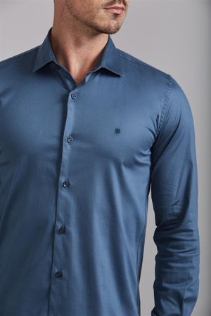Camisa Slim Fit - Azul Petroleo