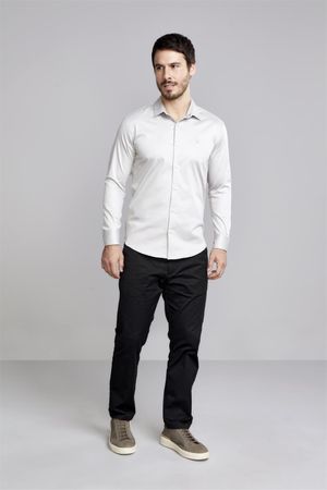 Camisa Slim Fit - Cinza Claro