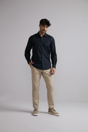 Camisa Jacquard Slim Fit - Azul Marinho