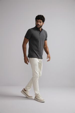 Polo Gola Portuguesa Piquet Slim Fit - Preto / Cinza Grafite