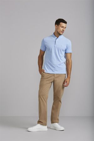 Polo Gola Portuguesa Piquet Slim Fit - Azul Hidra / Branco