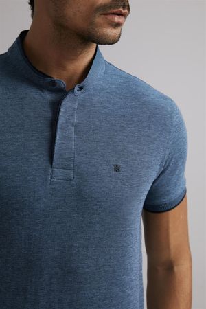 Polo Gola Portuguesa Piquet Slim Fit - Azul Marinho / Azul Hidra