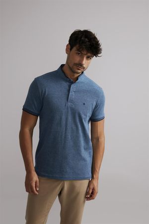 Polo Gola Portuguesa Piquet Slim Fit - Azul Marinho / Azul Hidra
