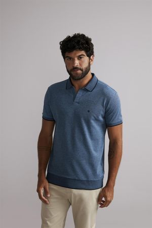 Polo Piquet Slim Fit - Azul Marinho / Azul Hidra
