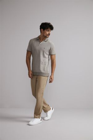 Polo Piquet Slim Fit - Exercito / Bege Areia