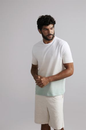 Camiseta Comfort Malha - Brnaco / Verde Água