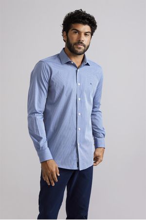 Camisa Comfort Jacquard - Azul Médio