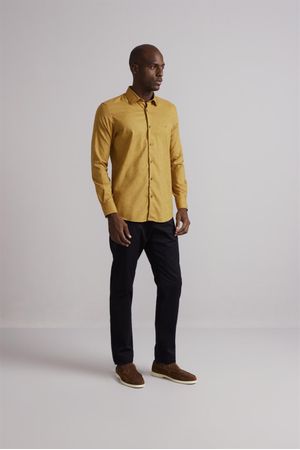Camisa Chambray Slim Fit - Amarelo Mostarda