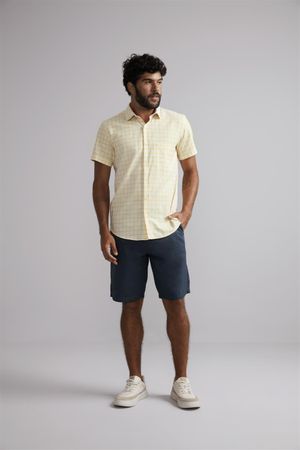 Camisa Manga Curta com Bolso Slim Fit - Amarelo