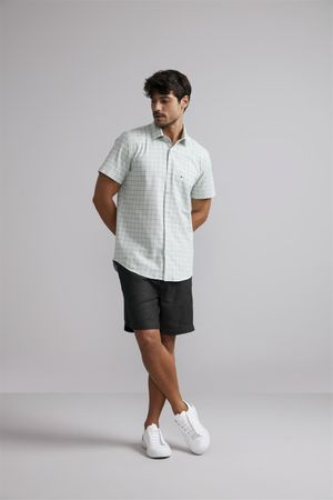 Camisa Manga Curta com Bolso Slim Fit - Verde