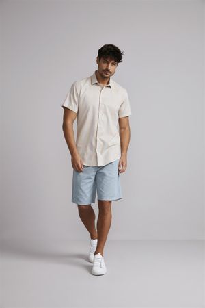 Camisa Manga Curta Slim Fit - Bege Areia
