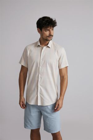 Camisa Manga Curta Slim Fit - Bege Areia
