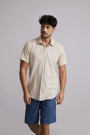 Camisa Manga Curta Slim Fit - Areia