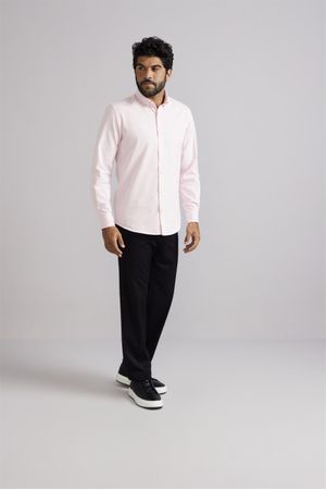 Camisa Oxford Slim Fit - Rosa Claro