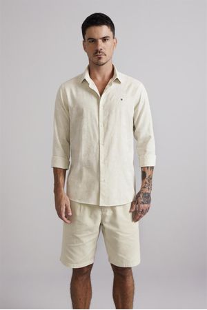 Camisa Jacquard Slim Fit - Bege Areia
