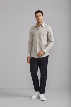 Camisa Estampada Slim Fit - Bege Areia