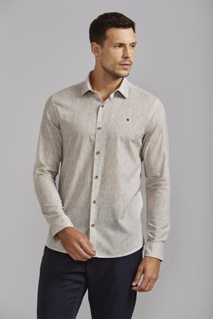 Camisa Estampada Slim Fit - Bege Areia