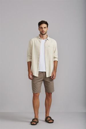 Camisa com Bolso Comfort Linen Blend - Bege Areia