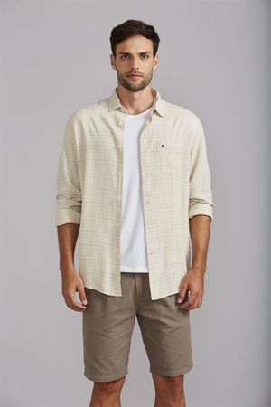 Camisa com Bolso Comfort Linen Blend - Bege Areia