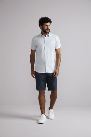 Camisa Manga Curta Linen Blend Slim Fit - Azul Claro