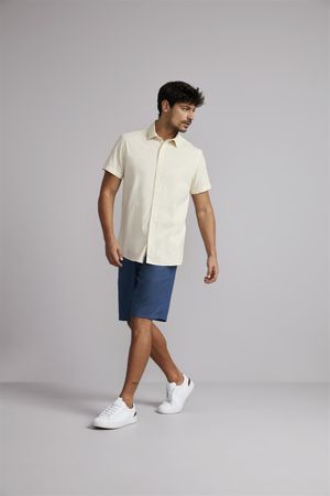 Camisa Manga Curta Linen Blend Slim Fit - Amarelo