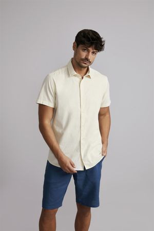 Camisa Manga Curta Linen Blend Slim Fit - Amarelo