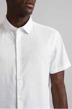 Camisa Manga Curta Linen Blend Slim Fit - Branco