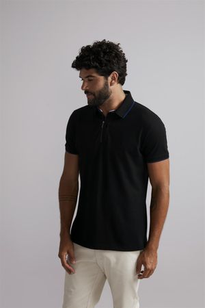 Polo com Zíper Piquet Premium Slim Fit - Preto