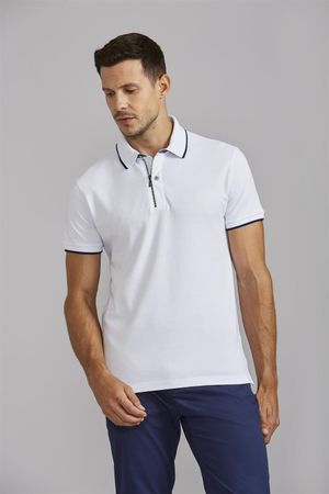 Polo com Zíper Piquet Premium Slim Fit - Branco