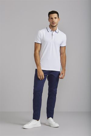 Polo com Zíper Piquet Premium Slim Fit - Branco