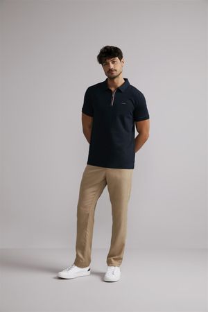 Polo com Zíper Malha Premium Slim Fit - Azul Marinho