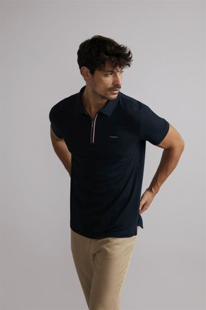 Polo com Zíper Malha Premium Slim Fit - Azul Marinho