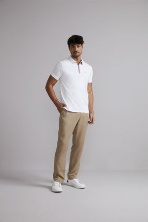 Polo com Zíper Malha Premium Slim Fit - Branco