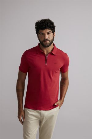 Polo com Zíper Malha Premium Slim Fit - Vermelho Rubi