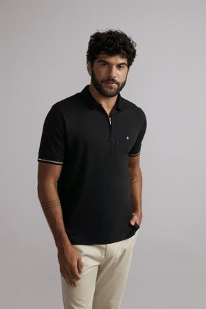 Polo com Zíper Comfort Malha Premium - Preto
