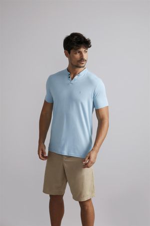 Camiseta Gola Portuguesa Malha Premium Slim Fit - Azul Ceu