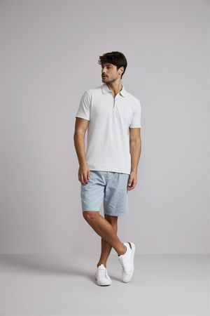 Polo com Ziper Piquet Slim Fit - Cinza Médio / Creme